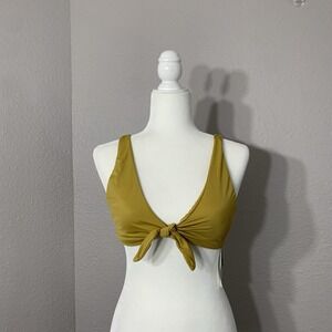 RVCA Tie Front Bralette Bikini Top Mustard Yellow Sz Large‎ Style AVJX300237 NWT